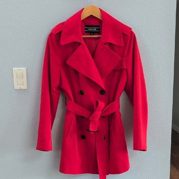 Lands' End Jackets & Blazers - Lands' End Classic Double Breasted Women's Vibrant Red Trench Coat